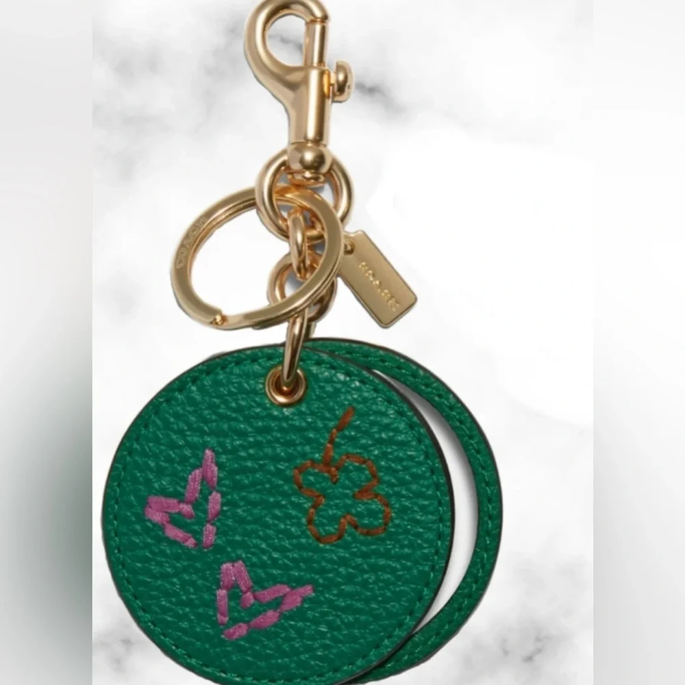 NEW Coach Mirror Bag Charm with Diary Embroidery in green